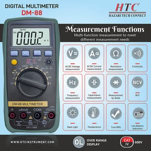 HTC 3-3/4 Digit / 3999 Count True RMS Digital Multimeter With Backlight, DM-88