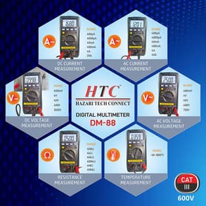HTC 3-3/4 Digit / 3999 Count True RMS Digital Multimeter With Backlight, DM-88