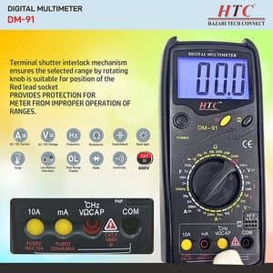 HTC 3-1/2 Digit / 1999 Count Terminal Inter Lock Mechanism Digital Multimeter With Auto Power Off, DM-91