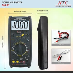 HTC 3-1/2 Digit / 1999 Count Terminal Inter Lock Mechanism Digital Multimeter With Auto Power Off, DM-91