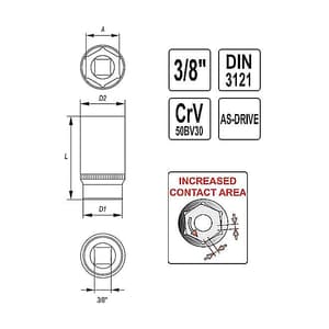 Yato 17 mm, 3/8 Inch Sq. Drive Hexagonal Deep Socket (6 Point), YT-3831