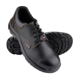 Alko Plus Low Ankle Buff Leather Safety Shoe with PU Single Density Sole - Steel Toe (Black), APS 1051