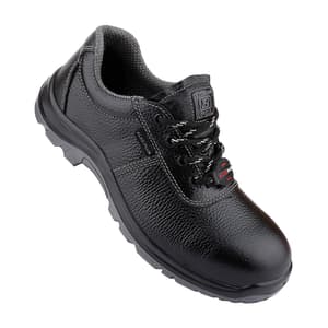 Alko Plus Low Ankle Buff Leather Safety Shoe with PU Double Density Sole - Steel Toe (Black), APS 2100