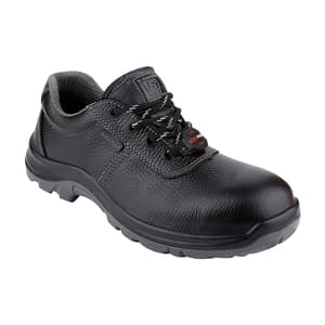 Alko Plus Low Ankle Buff Leather Safety Shoe with PU Double Density Sole - Steel Toe (Black), APS 2100