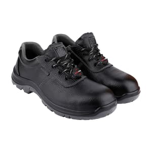 Alko Plus Low Ankle Buff Leather Safety Shoe with PU Double Density Sole - Steel Toe (Black), APS 2100