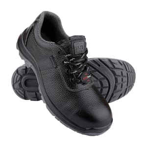 Alko Plus Low Ankle Buff Leather Safety Shoe with PU Double Density Sole - Steel Toe (Black), APS 2100