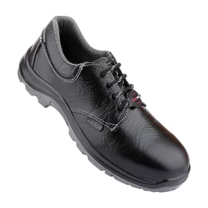 Alko Plus Low Ankle Buff Leather Safety Shoe with PU Double Density Sole - Steel Toe (Black), APS 2052