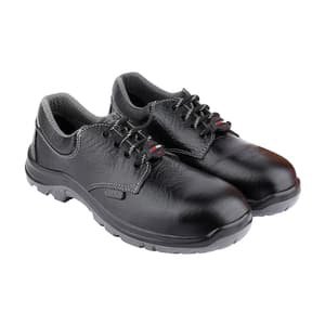 Alko Plus Low Ankle Buff Leather Safety Shoe with PU Double Density Sole - Steel Toe (Black), APS 2052