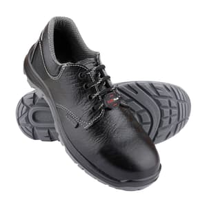 Alko Plus Low Ankle Buff Leather Safety Shoe with PU Double Density Sole - Steel Toe (Black), APS 2052