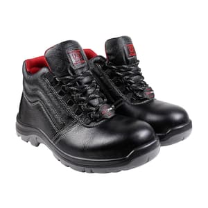 Alko Plus High Ankle Tango Leather Safety Shoe with PU Double Density Sole - Steel Toe (Black), APS 2151