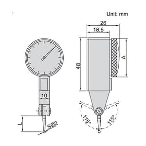 Insize 0.2 x 0.002 mm Horizontal Type Dial Test Indicator, 2381-02