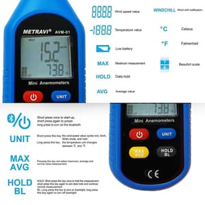 Metravi 4 Digits / 30m/Sec Digital Thermo Anemometer, AVM-01