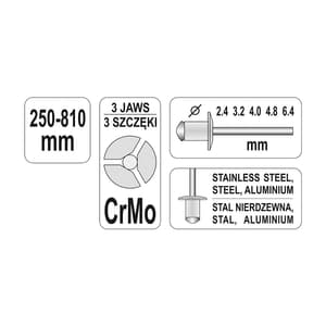 Yato 2.4 - 6.4 mm Lazy Tongue Riveter, YT-36060