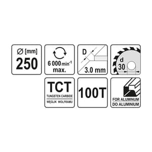 Yato 10 inch / 250 mm TCT Circular Saw Blade For Aluminium (100 Teeth), YT-6095