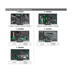 Toptul 227 Pcs General Series Mechanical Tool Set With 7 Drawer Tool Trolley, GCAJ0001
