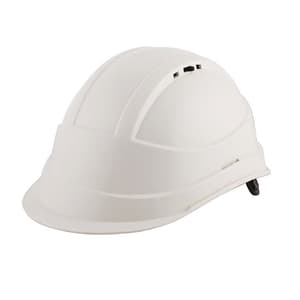 Black+Decker Industrial Safety Helmet With Plastic Suspension & Ratchet Type Adjustment With Chin Strap (White), BXHP0221IN