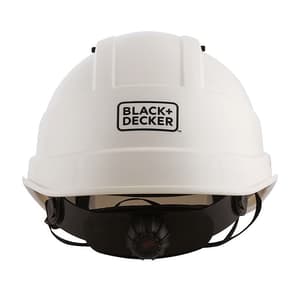 Black+Decker Industrial Safety Helmet With Plastic Suspension & Ratchet Type Adjustment With Chin Strap (White), BXHP0221IN