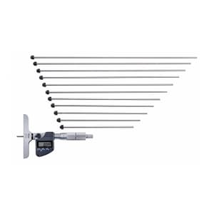 Mitutoyo 0 - 300 mm Digital Depth Micrometer with 12 Pcs Interchangeable Rods (101.6 mm Base Width), 329-251-30