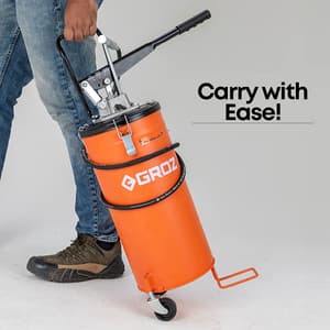 Groz 15 Kg Hand Operated Bucket Grease Pump With Wheels & Variable Handle Setting, VGP/15