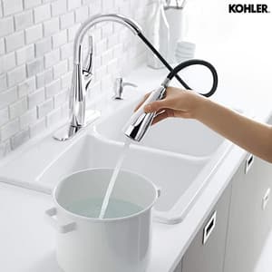 Kohler Mazz 2-Hole Kitchen Faucet With 15-1/2" Pulldown Spout & Soap Dispenser In Polished Chrome Finish, K-72511IN-SD-CP