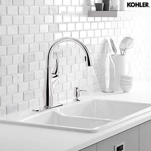 Kohler Mazz 2-Hole Kitchen Faucet With 15-1/2" Pulldown Spout & Soap Dispenser In Polished Chrome Finish, K-72511IN-SD-CP