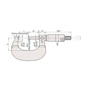 Mitutoyo 0 - 25 mm Outside Micrometer with Ratchet Stop, 102-301