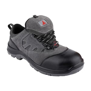 Alko Plus Low Ankle Suede Leather Safety Shoe with PU Double Density Sole - Steel Toe (Black & Grey), APS 3X