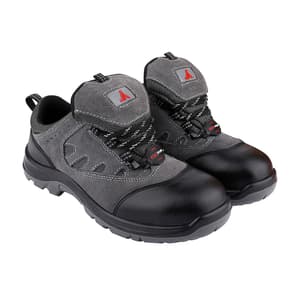 Alko Plus Low Ankle Suede Leather Safety Shoe with PU Double Density Sole - Steel Toe (Black & Grey), APS 3X