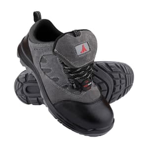 Alko Plus Low Ankle Suede Leather Safety Shoe with PU Double Density Sole - Steel Toe (Black & Grey), APS 3X