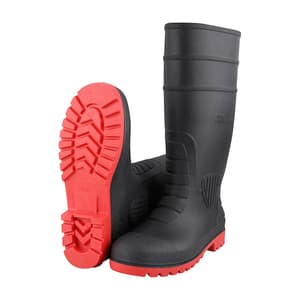 Alko Plus 15 inch PVC Gumboot with Cotton Lining & Steel Toe (Black & Red), APS G7
