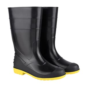 Alko Plus 13 inch PVC Gumboot with Cotton Lining & without Steel Toe (Black & Yellow), APS G13