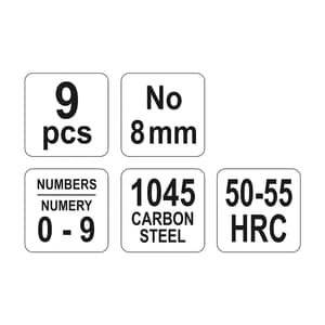 Yato 73 mm / 8 mm Number Stamps (Pack of 9 Pcs), YT-6855