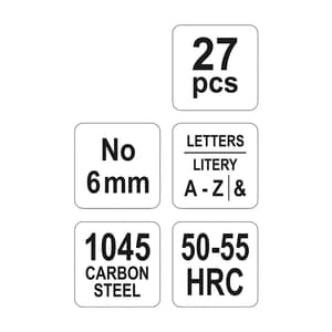 Yato 65 mm / 6 mm Letter Stamps (Pack of 27 Pcs), YT-6862