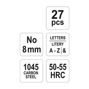 Yato 72 mm / 8 mm Letter Stamps (Pack of 27 Pcs), YT-6863