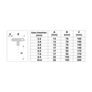 Yato 2.5 mm - 10 mm T-Handle Hex Key With Ball Set, YT-05597