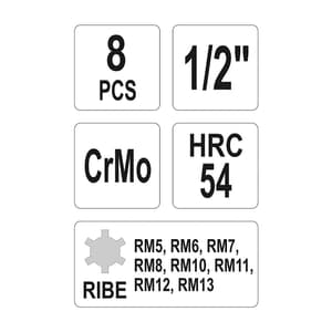 Yato 8 Pcs Ribe Impact Bit Socket Set (1/2 inch Sq. Drive), YT-1068