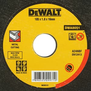 Dewalt 105 x 1.8 x 16.0 mm Metal Cutting Wheel, DWA8051-IN
