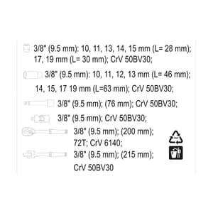 Yato 19 Pcs 3/8 Inch Sq. Drive Socket Set,YT-38641