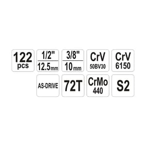Yato 122 Pcs 1/4 & 1/2 Inch Sq. Drive Socket Set, YT-38901 