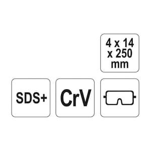 Yato 4 x 14 x 250 mm Point Chisel For SDS Plus Crv, YT-4720