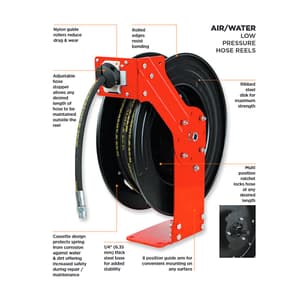 Groz 15 Mtr / 1/2 Inch Low Pressure Air Water Hose Reel, HR/AW/15M/1-2/B