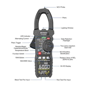 Metravi 6000 Count / 1000A Digital TRMS AC/DC Clamp Meter, DT-3250A