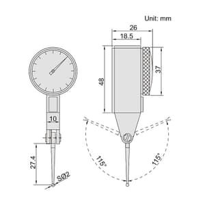 Insize 0.8 mm Long Stylus Dial Test Indicator, 2383-08A