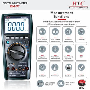 HTC 3-3/4 Digit / 3999 Count True RMS Digital Multimeter With Backlight & Auto Power Off, DM-97