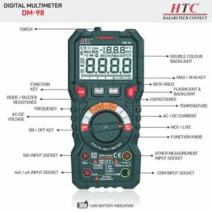 HTC 3-5/6 Digit / 6000 Count True RMS Digital Multimeter With Double Color Backlight & Dual LCD With Bargraph, DM-98