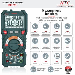 HTC 3-5/6 Digit / 6000 Count True RMS Digital Multimeter With Double Color Backlight & Dual LCD With Bargraph, DM-98