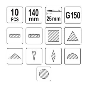Yato 3 x 140 x 25 mm Diamond Needle File Set (Pack of 10 Pcs), YT-6145