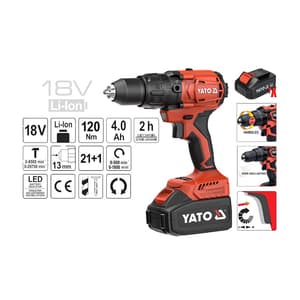 Yato 18V / 2.2 Ah / 13 mm Cordless Brushless Impact Drill Driver With 2 Batteries & Charger, YT-8277915
