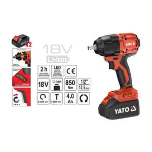 Yato 18V / 4.0 Ah Li-ion Cordless Impact Wrench With 2 Batteries & Charger, YT-8277935