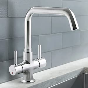 Kohler Cuff Dual Handle Kitchen Sink Faucet With Upward Spout In Polished Chrome Finish, K-37316IN-4-CP